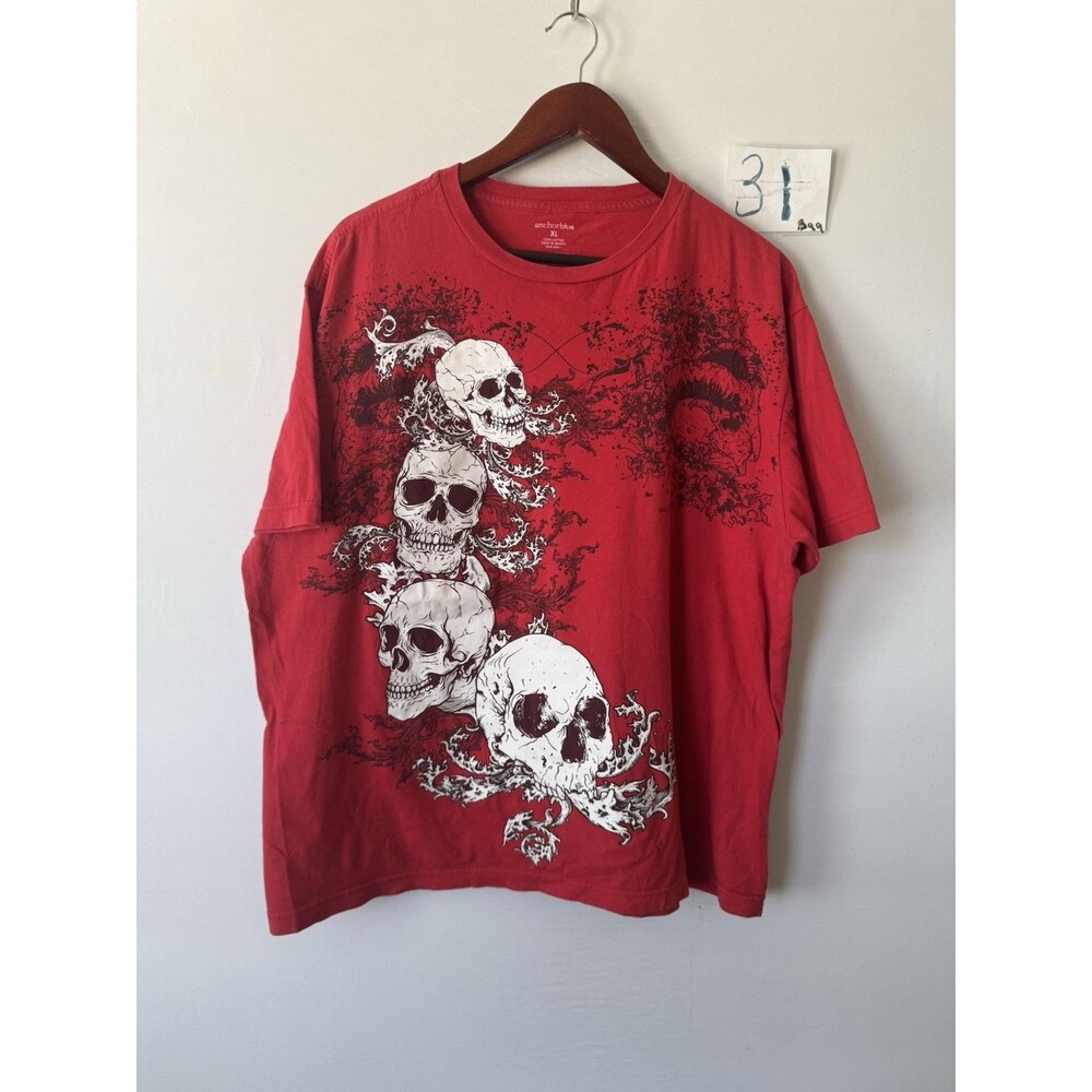 Anchor Blue Skull T Shirt XL Red Y2K Gothic Grunge Graphic Tee Made Mexico